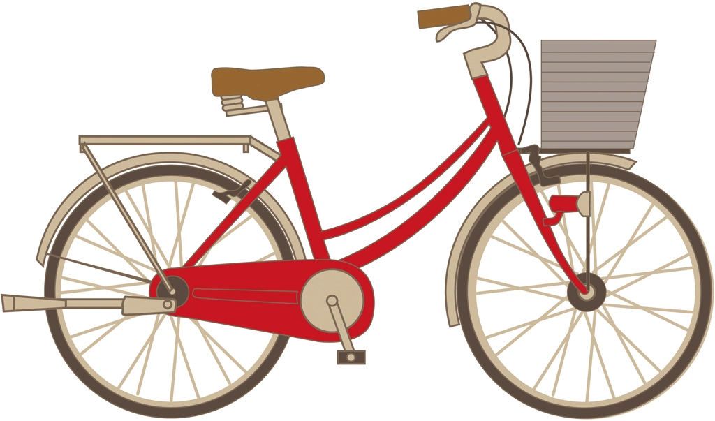 カゴ付きの自転車イラストとベクター | 赤色