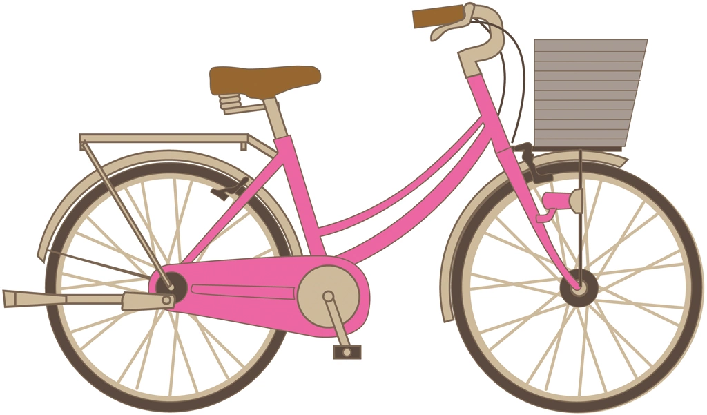 カゴ付きの自転車イラストとベクター | ピンク色