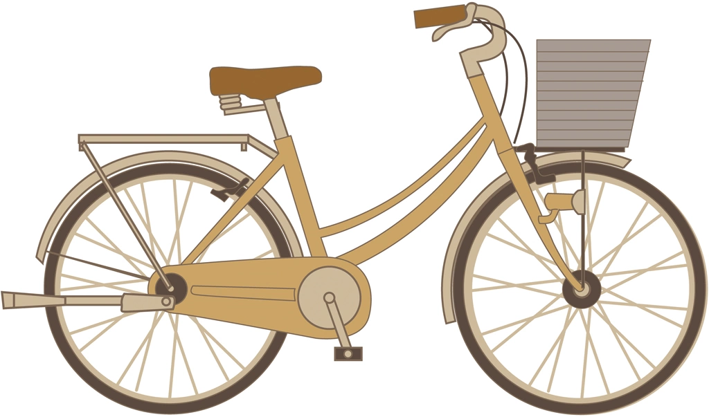 カゴ付きの自転車イラストとベクター | 駱駝色