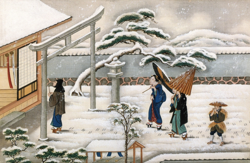 「雪中宮詣で」 川原慶賀工房 （1809-1829年頃） | 秘蔵浮世絵大観 8 パリ国立図書館より