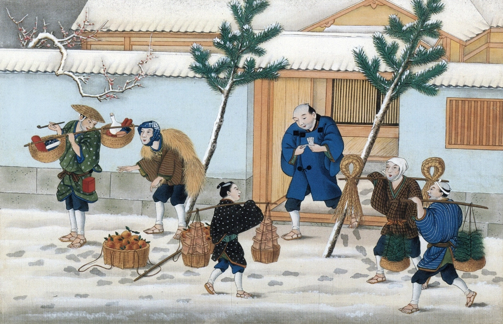 「正月準備」 川原慶賀工房 （1809-1829年頃） | 秘蔵浮世絵大観 8 パリ国立図書館より