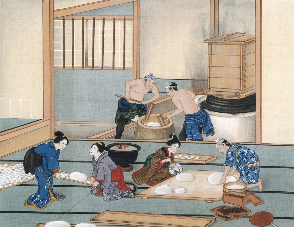 「餅つき」 川原慶賀工房 （1809-1829年頃） | 秘蔵浮世絵大観 8 パリ国立図書館より
