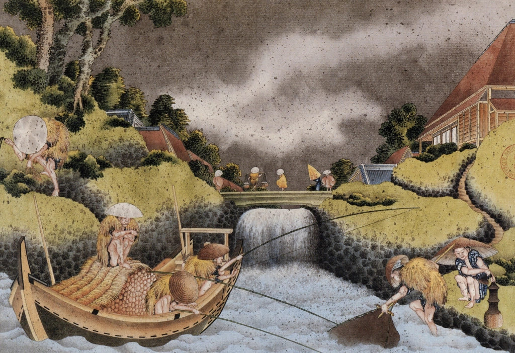 「雨中の漁」 葛飾北斎 （1826年頃） | 秘蔵浮世絵大観 8 パリ国立図書館より