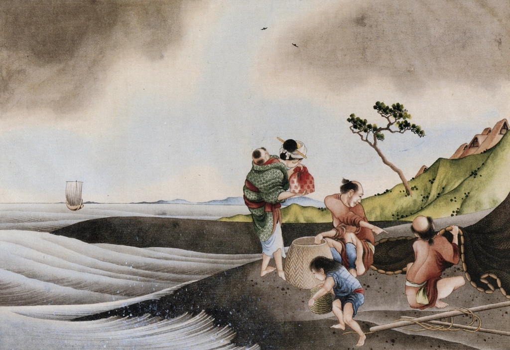 「海浜の漁師」 葛飾北斎 （1826年頃） | 秘蔵浮世絵大観 8 パリ国立図書館より