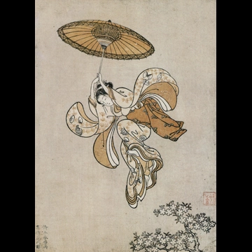 「清水の舞台より飛ぶ美人 （絵暦）」 鈴木春信 （1765年）