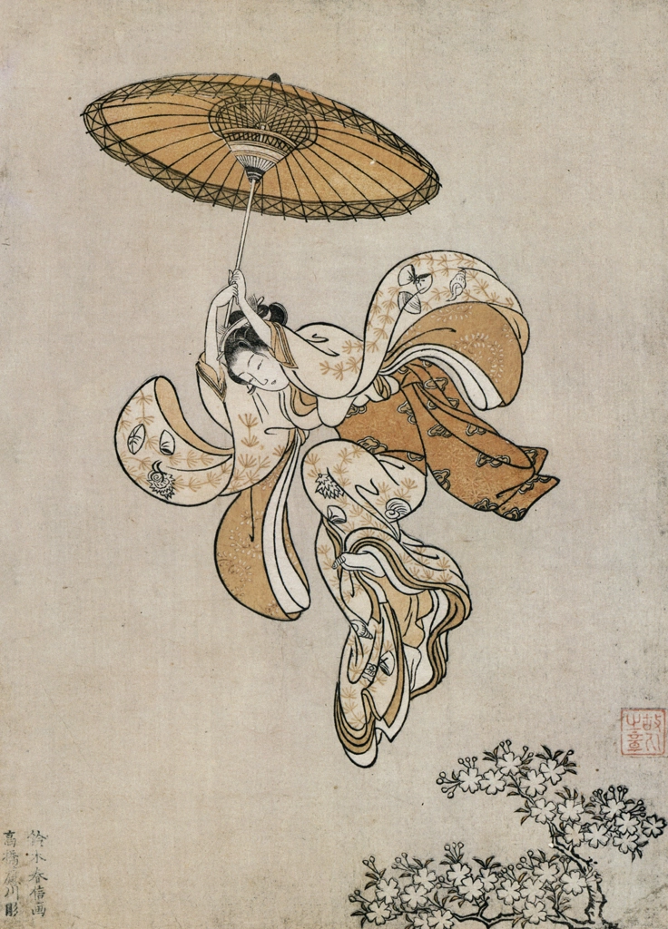 「清水の舞台より飛ぶ美人 （絵暦）」 鈴木春信 （1765年） | 秘蔵浮世絵大観 8 パリ国立図書館より