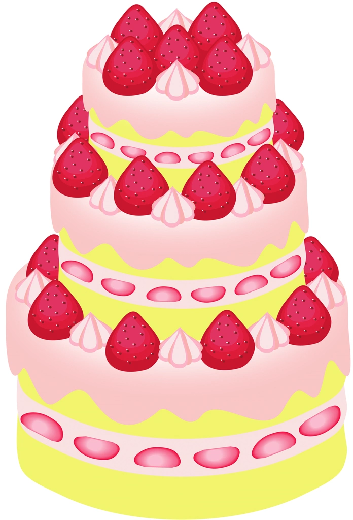 3段ケーキのイラストとベクター | イチゴケーキ