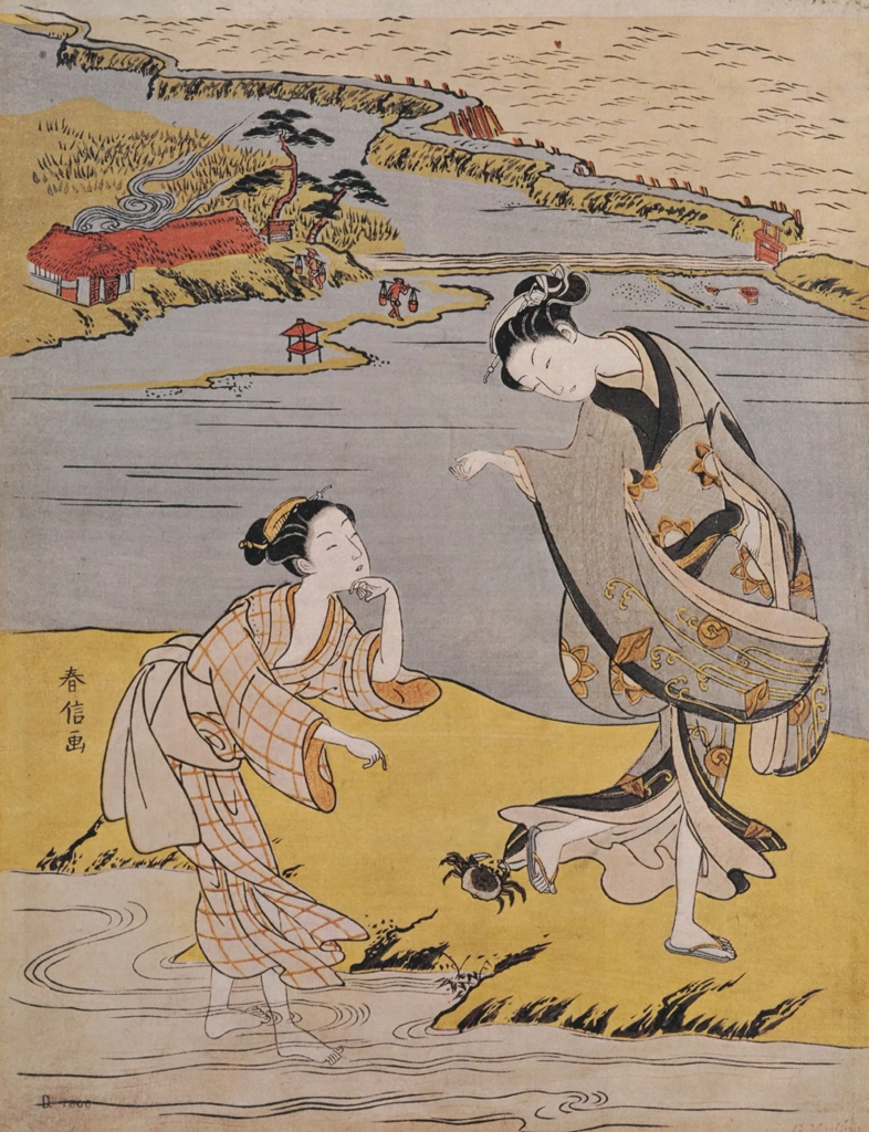 「蟹のいたずら」 鈴木春信 （1764-72年） | 在外秘宝：欧米収蔵浮世絵集成 1 鈴木春信より
