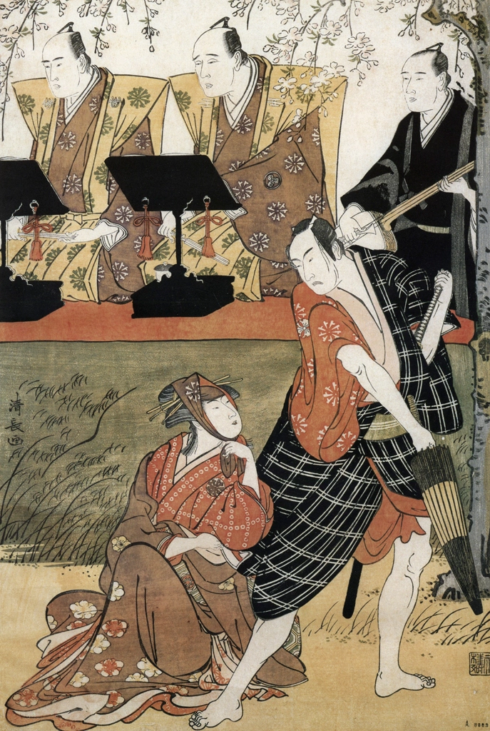 「四代目松本幸四郎の忠兵衛と初代三桝徳次郎の梅川」 鳥居清長 （1784年） | 秘蔵浮世絵大観 8 パリ国立図書館より