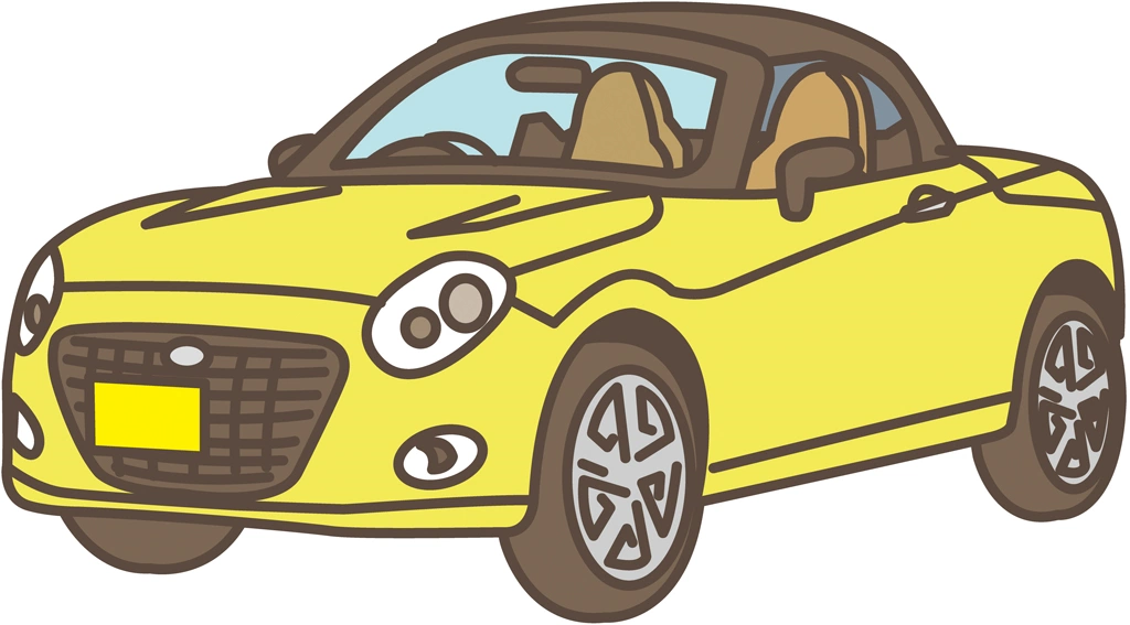 ルーフを閉めたダイハツ・コペンの軽自動車のイラストとベクター | イエロー