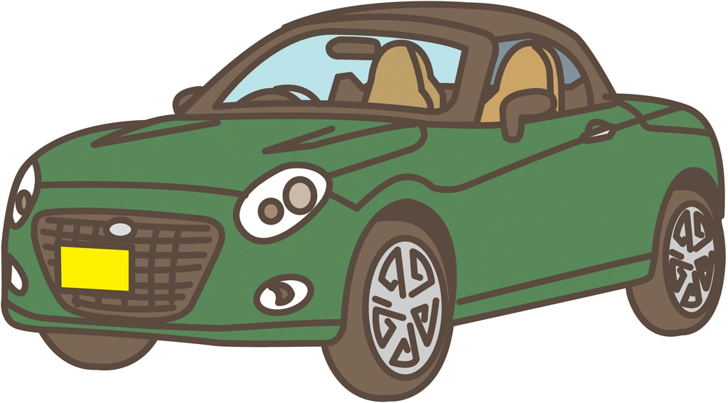 ルーフを閉めたダイハツ・コペンの軽自動車のイラストとベクター | グリーン