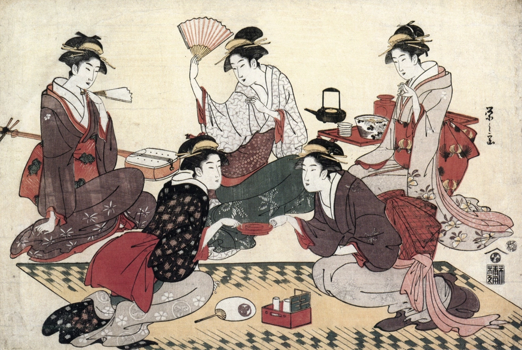 「座敷遊び寛政の五美人」 鳥文斎栄之 （1789-1801年） | 秘蔵浮世絵大観 8 パリ国立図書館より